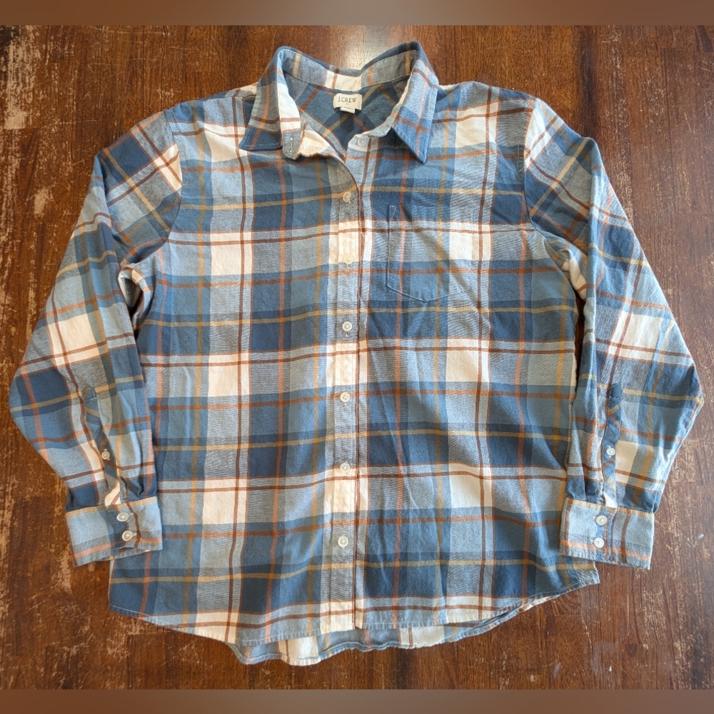J.Crew Flannel Button Up Mens Medium Cotton Preppy Casual Classic Dressy Used